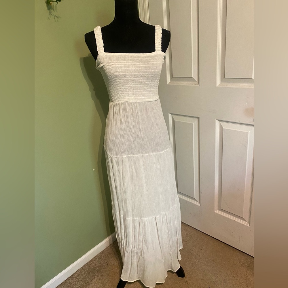White flowy dress with open caged back